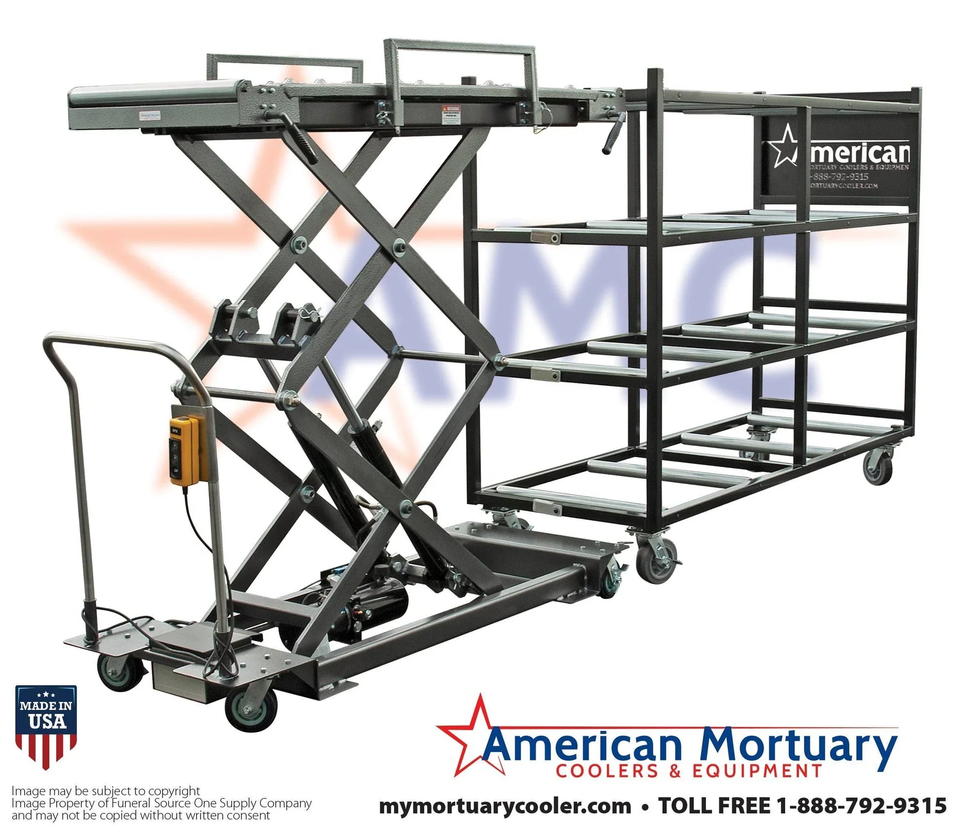 Efficient Mortuary Cadaver Lift by American Mortuary Coolers: Multi-Directional Ball Top for Side and End Loading - American Mortuary Coolers & Equipments Efficient Mortuary Cadaver Lift by American Mortuary Coolers: Multi-Directional Ball Top for Side and End Loading - American Mortuary Coolers & Equipments